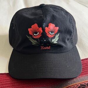 Roark Black Trucker Hat with Red Floral Eye Design